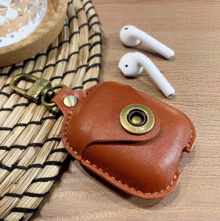 Premium Leather AirPods Holster Case – Stylish Protective Clamshell Cover (Brown, Red, Blue, Black)
