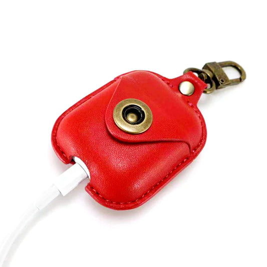 Premium Leather AirPods Holster Case – Stylish Protective Clamshell Cover (Brown, Red, Blue, Black)