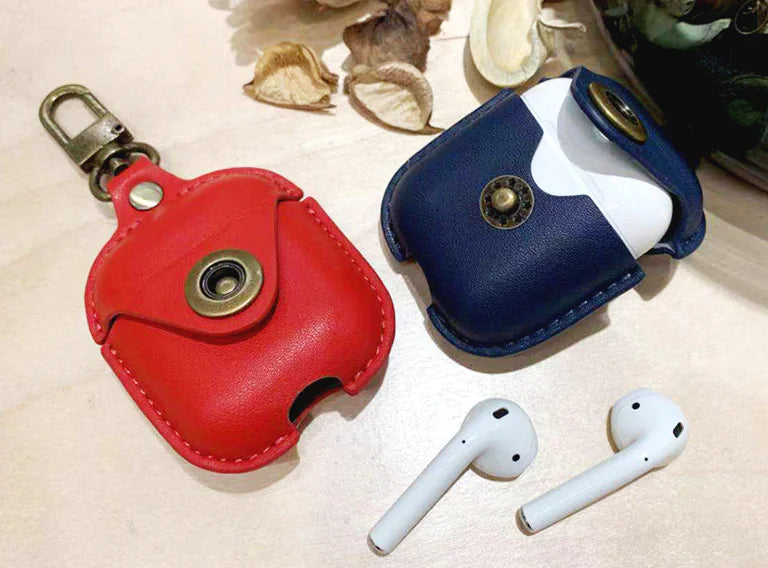 Premium Leather AirPods Holster Case – Stylish Protective Clamshell Cover (Brown, Red, Blue, Black)